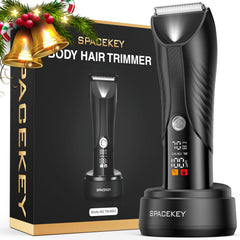 Spacekey electric body hair trimmer led-light closeup for precise grooming in dim rooms.