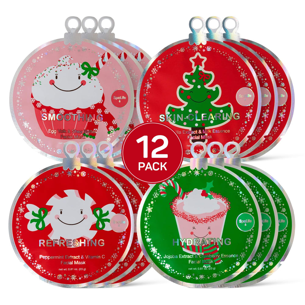 SpaLife Christmas face mask bundle showing four options for hydration, smoothing, refreshing, and balancing skin.