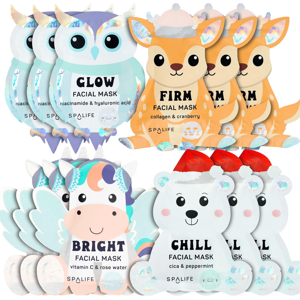 SpaLife Winter Wonder Animals bundle cover showcasing four masks for hydration, radiance, firming, and glow.