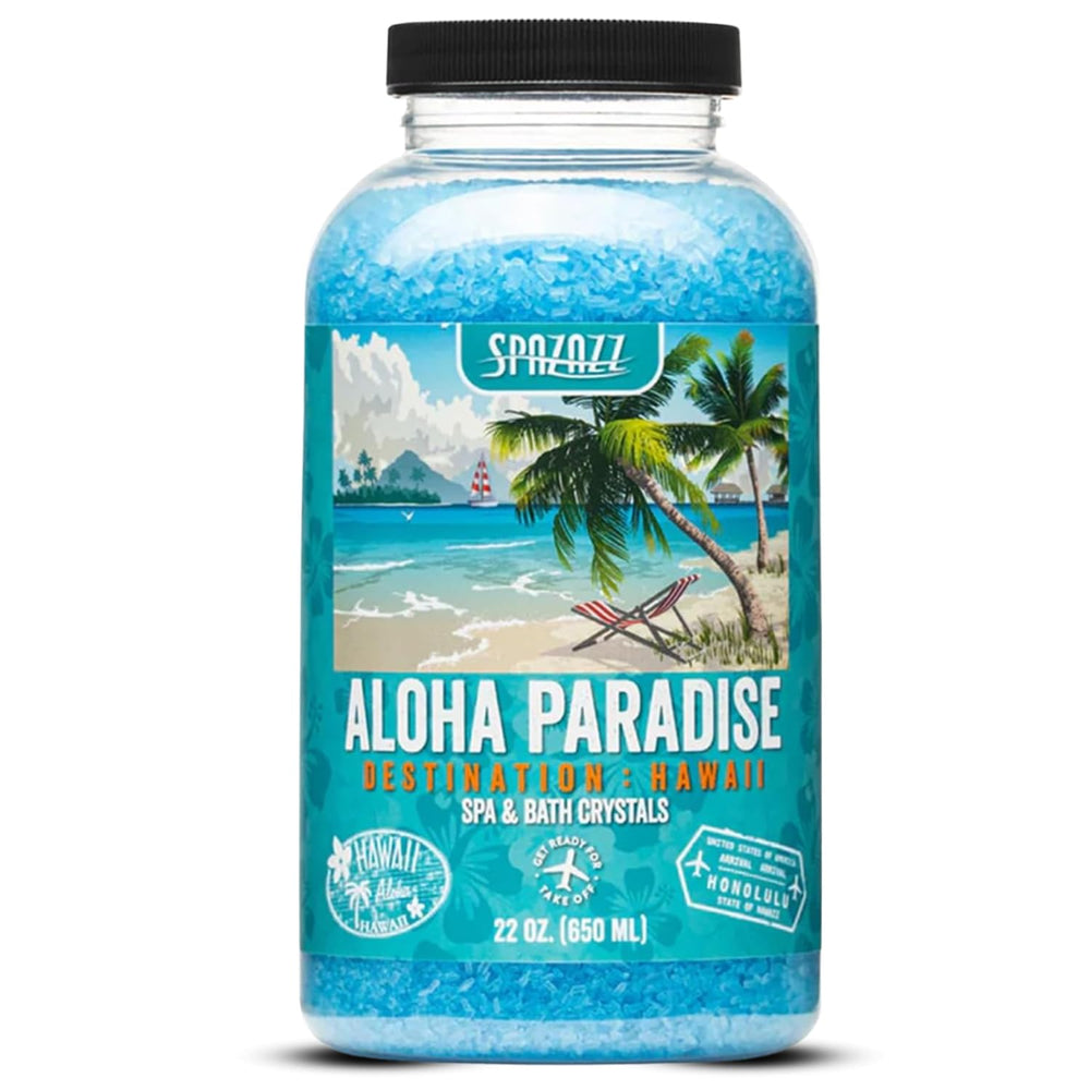 Spazazz Hawaii Aloha Paradise crystals in jar offer spa-ready aroma and easy dosing.