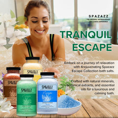 Spazazz Escape Green Tea Peony salts delivering an Enlightening aromatherapy experience.