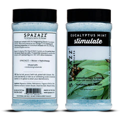 Spazazz Eucalyptus Mint bath crystals closeup texture highlighting mineral-rich soak.