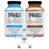 Spazazz Joint Therapy bath salt jar for soothing joint relaxation in a home spa.