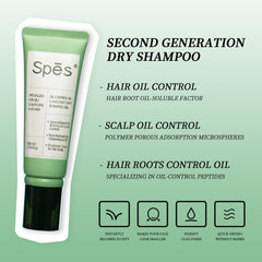 Spes Dry Shampoo Second Generation gel absorbs oil for clean, refreshed hair.