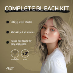 Splat Blue bleach powder focusing on reducing brassiness during lift