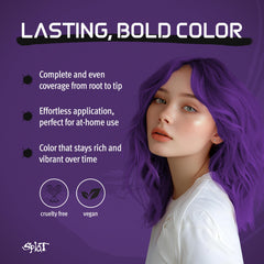 Splat Lusty Lavender blue bleach powder lifts yellow tones for vivid lavender.