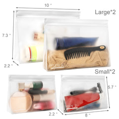 SPLF leakproof clear toiletry bags 4-pack open zip illustrates easy access and sealing.