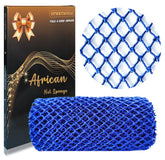 SPMKTBOZAI African Net Sponge blue full view highlights durable nylon for rich lather