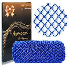 SPMKTBOZAI African Net Sponge blue full view highlights durable nylon for rich lather