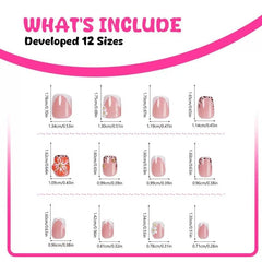 SPNBCQ glue-on nails kit with file and stickers shown for easy at-home manicure.