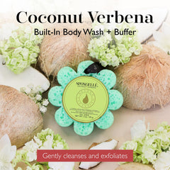 SPONGELLÉ Coconut Verbena Wild Flower Buffer built-in body wash ready for seamless showering.