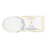 Spongellé Freesia Pear Pedi-Buffer front view demonstrates dual exfoliation and cleansing for home pedicures.