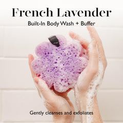 SPONGELLÉ buffer showing built-in wash for convenient cleansing.