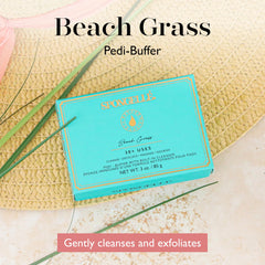 Closeup of soap infused scrub on Beach Grass Pedi Buffer for cleansing feet