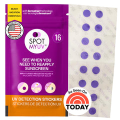 SpotMyUV detection sticker on skin displays real-time sunscreen status.