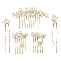 Sppry wedding pearl hair combs set in gold for secure bridal updos