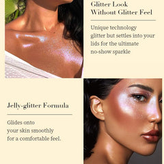 SPRINGSUGAR glitter gel on collarbone and decolletage highlights skin with dimensional shine