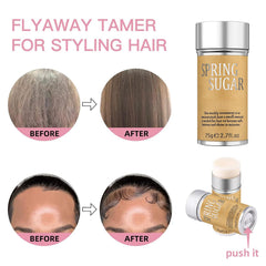SPRINGSUGAR hair wax stick being applied to hair for sleek frizz control