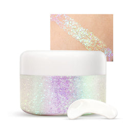 SPRINGSUGAR holographic body glitter gel jar close-up for festival glow
