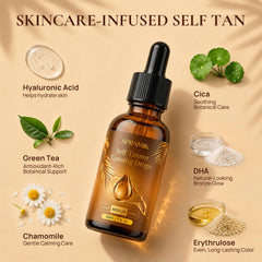 Sprnmik drops blended into body lotion applied on arm for even bronze