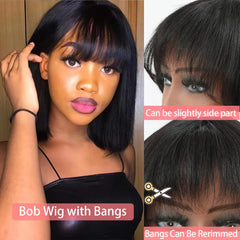 SQPLXK Brazilian virgin hair short bob bangs close-up natural texture