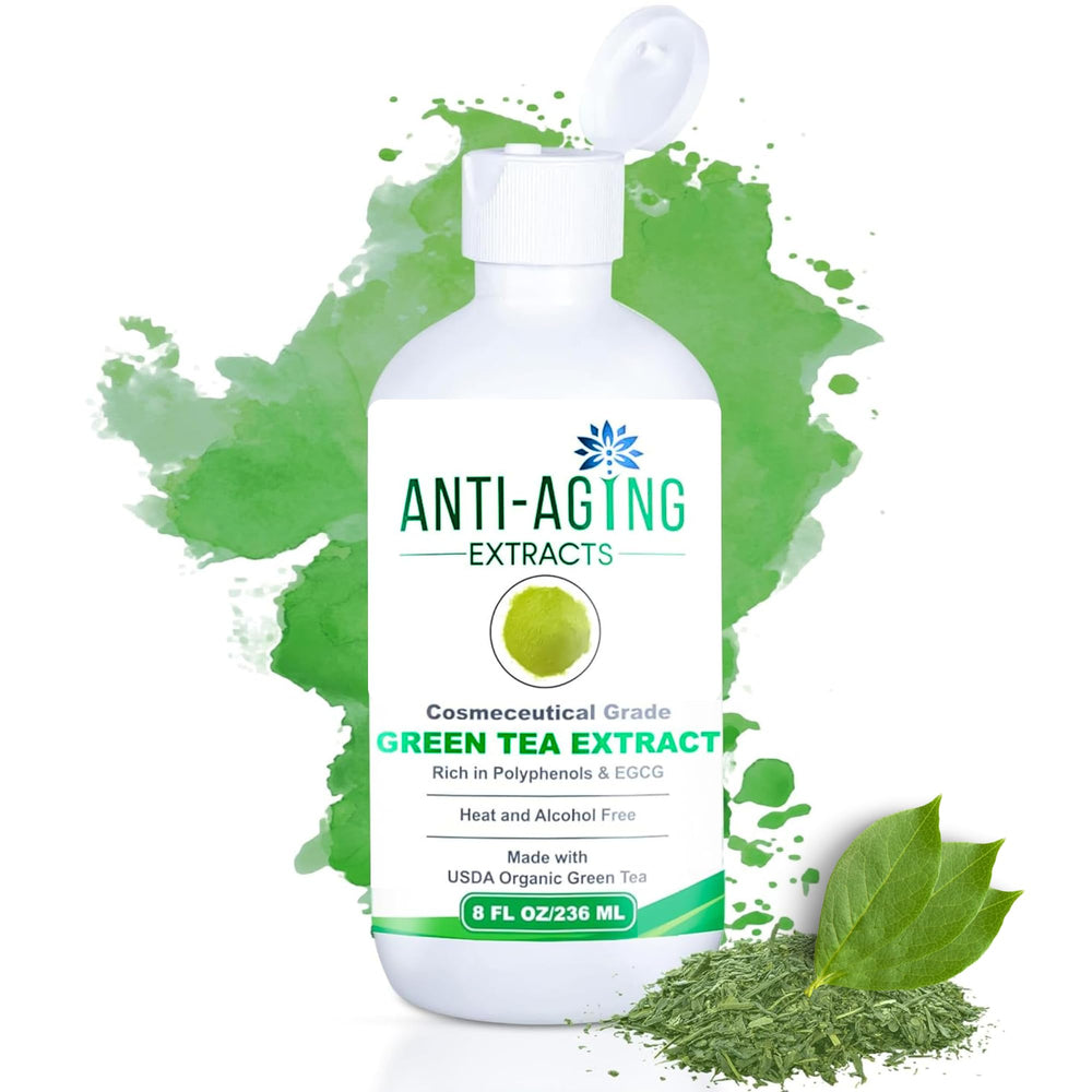 St. Croix Green Tea Extract bottle shows antioxidant-rich formula for skin and hair.