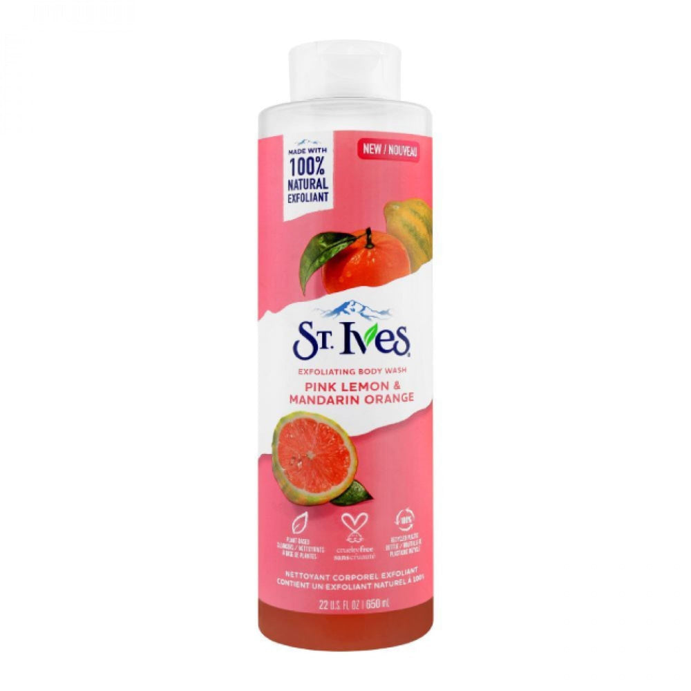 St. Ives gel de ducha limon rosa mandarina, frasco frontal, limpieza diaria fresca