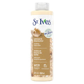 St. Ives front bottle view showing calming oatmeal and shea benefits