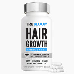 St. Tropica Tru Bloom capsules in bottle support hair health and growth potential