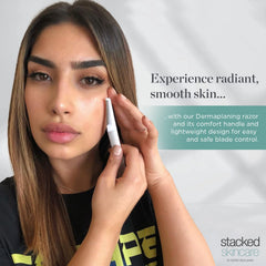 StackedSkincare safe-dermablade features ensure gentle glide and protected skin during use.