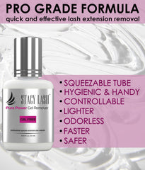 STACY LASH eyelash extension remover transparent-appearance — colorless formula reduces visual distraction during service.