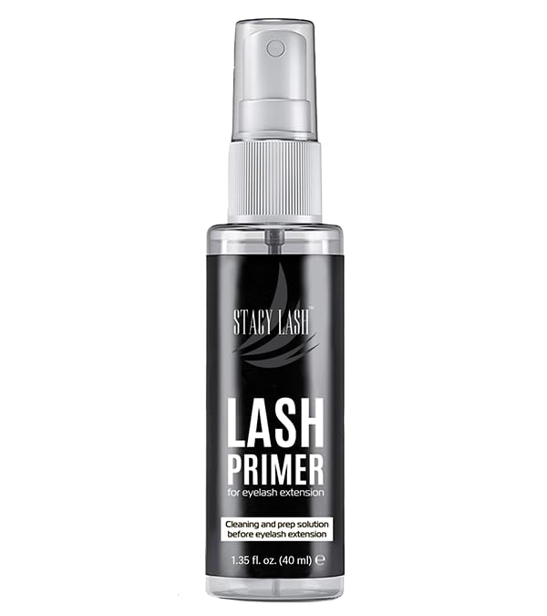 STACY LASH eyelash primer bottle with label for clean, oil-free lash prep.