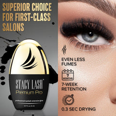 Stacy Lash Premium Pro glue dispensing cap demonstrates precise application for lash artist.