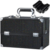 Stagiant 12.6 inch makeup train case with glossy black surface protects cosmetics on the go.