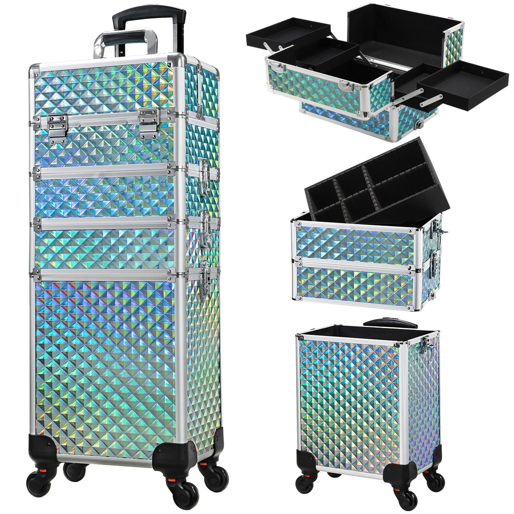 Stagiant rolling makeup case front view shows Watery Blue finish for stylish travel organization.