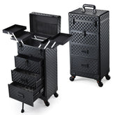 Stagiant rolling makeup case with spring-release drawers for quick access during makeup sessions.