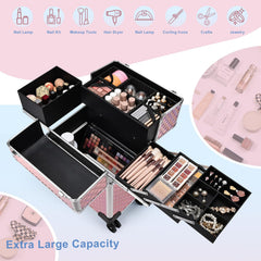 Stagiant rolling makeup train case open trays showing versatile storage options.