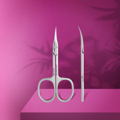 Staleks Pro Expert 50 cuticle scissors ergonomic handles for comfortable grip.