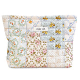 STARDW cotton quilted makeup bag floral pattern close-up for chic cosmetics organizing