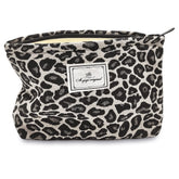 STARDW Leopard Makeup Bag gray front view shows spacious cosmetics storage.
