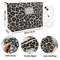 STARDW Leopard Makeup Bag in hand highlights compact travel-ready size for quick packing.