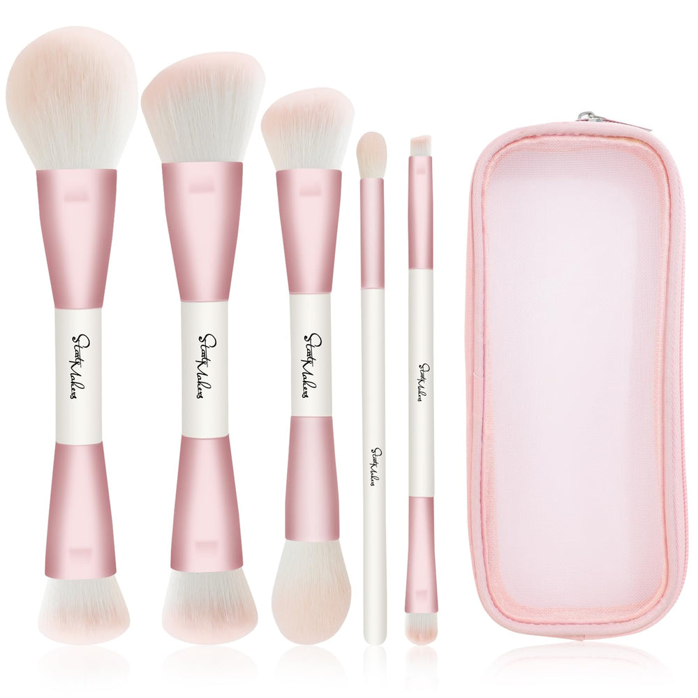 START MAKERS dual-ended pink brush set closeup highlighting versatile travel-ready tools.