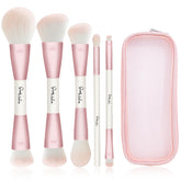 START MAKERS dual-ended pink brush set closeup highlighting versatile travel-ready tools.