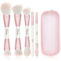 START MAKERS dual-ended pink brush set closeup highlighting versatile travel-ready tools.