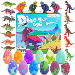 STARYAR dino-egg bath bomb 16-pack delivers colorful bath time fun with surprise toys.