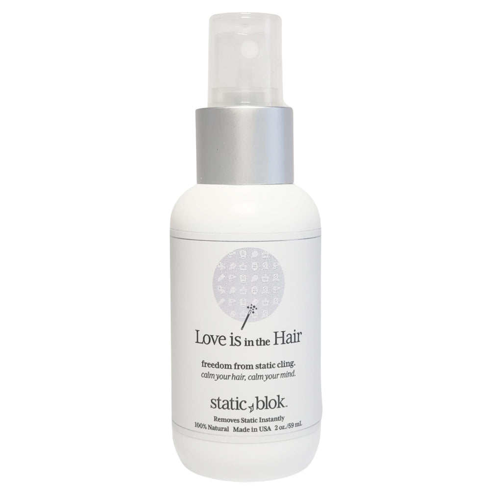 Static Blok bottle-front compact travel spray for on-the-go anti-static relief.