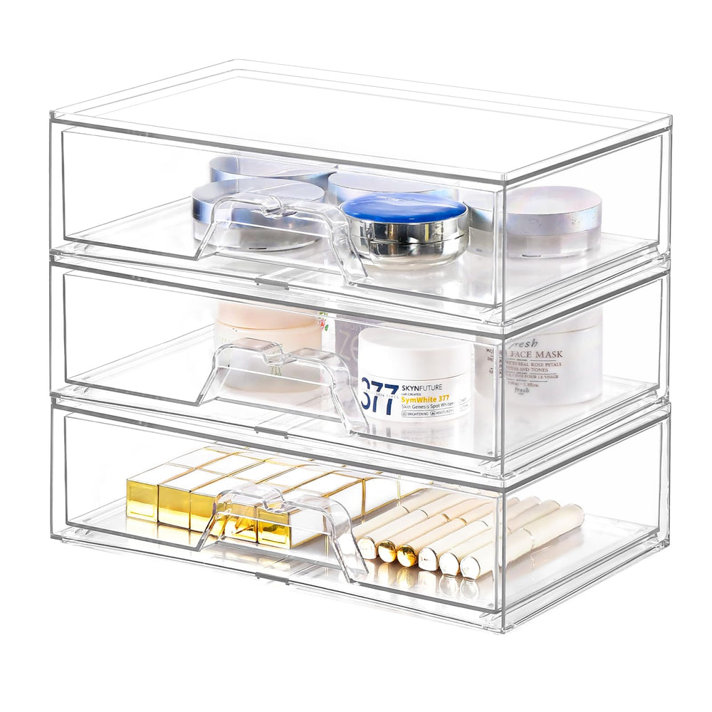 Stebopum 3-pack stackable organizer outer box in clear acrylic for easy visibility and access