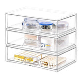 Stebopum 3-pack stackable organizer outer box in clear acrylic for easy visibility and access