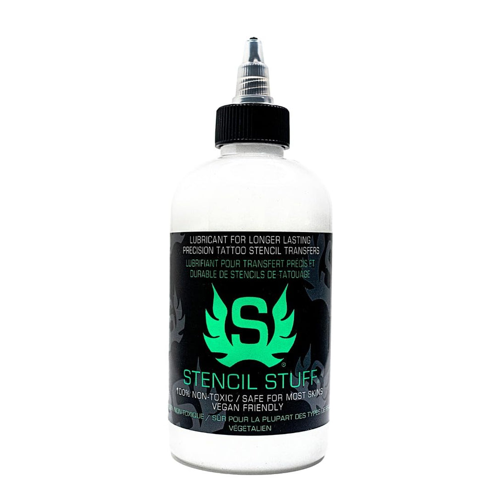 Stencil Stuff tattoo stencil transfer gel bottle enables clean, crisp transfers.