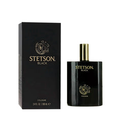 Stetson Black bottle closeup highlights masculine packaging for daily wear.